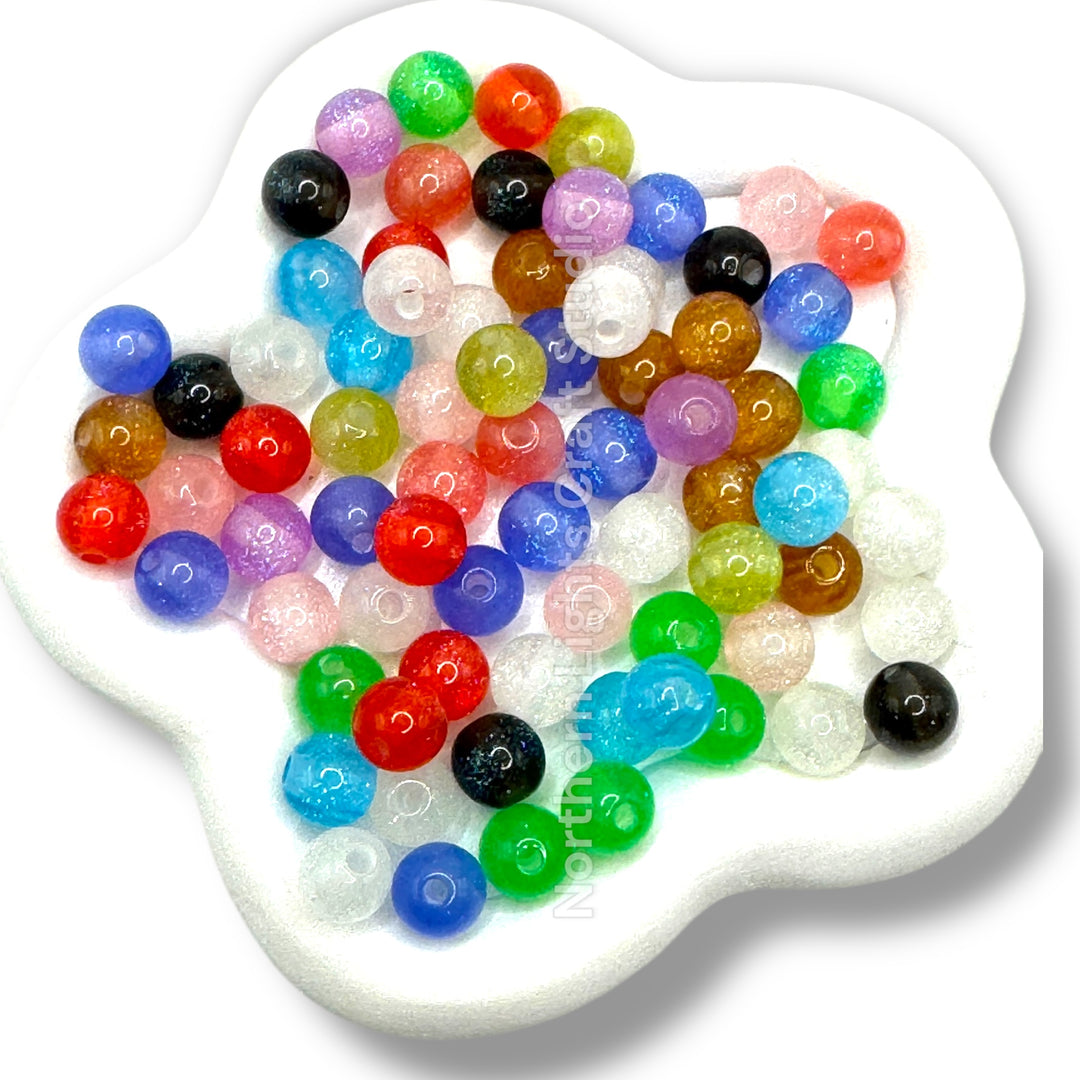 8mm  Glitter Beads - Fits Beadable Pens-50pc.
