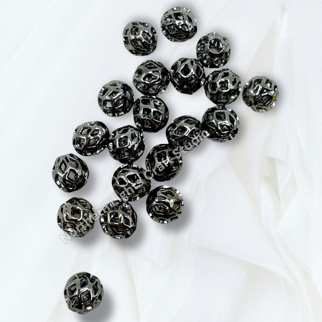 Lattice Design Metal Round 8mm Spacer Beads for Pens or Jewelry - 25pc.