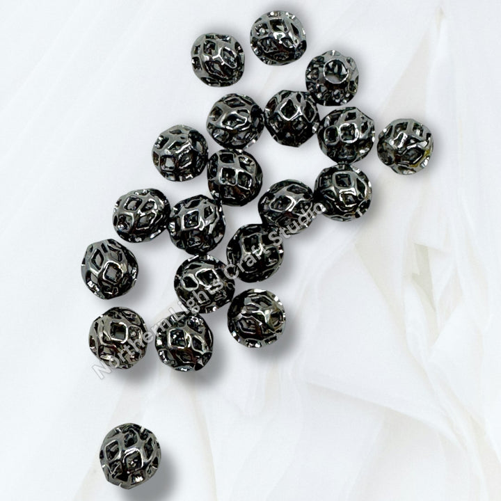 Lattice Design Metal Round 8mm Spacer Beads for Pens or Jewelry - 25pc.