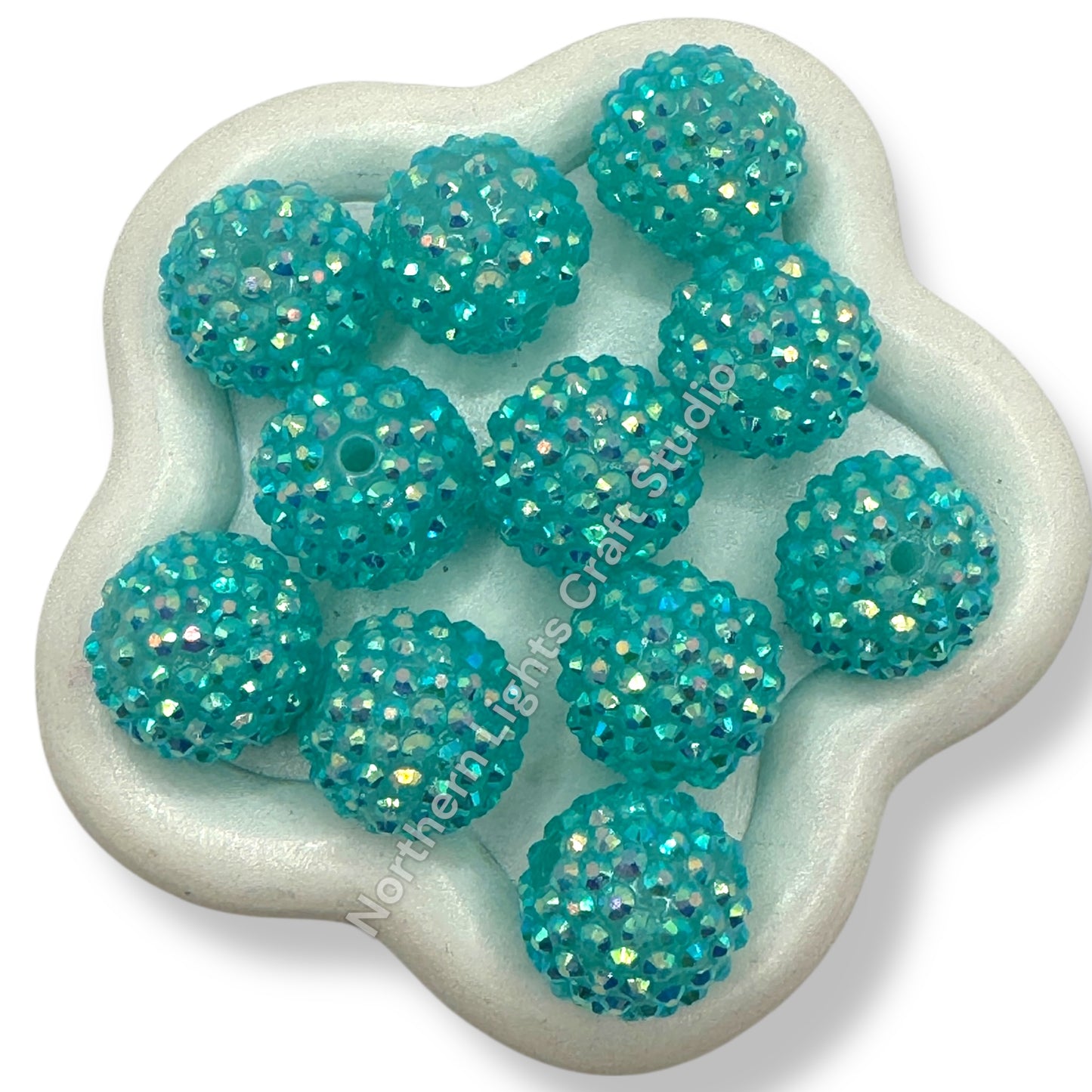 Teal AB Acrylic 20mm Rhinestone Bubblegum Beads - 10pc.