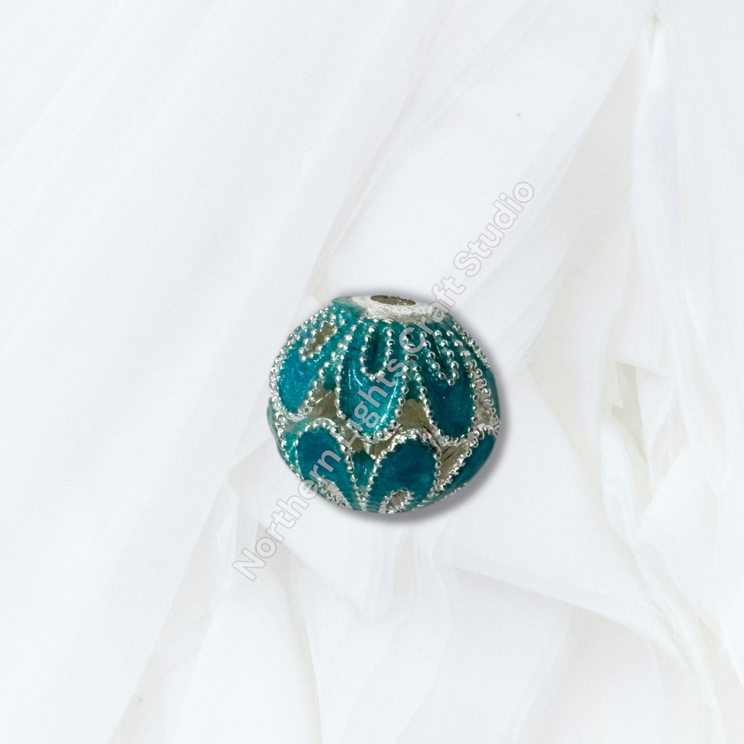 Copper Base Silver Enamel Petal 10mm Beads - 10pc.  Mix