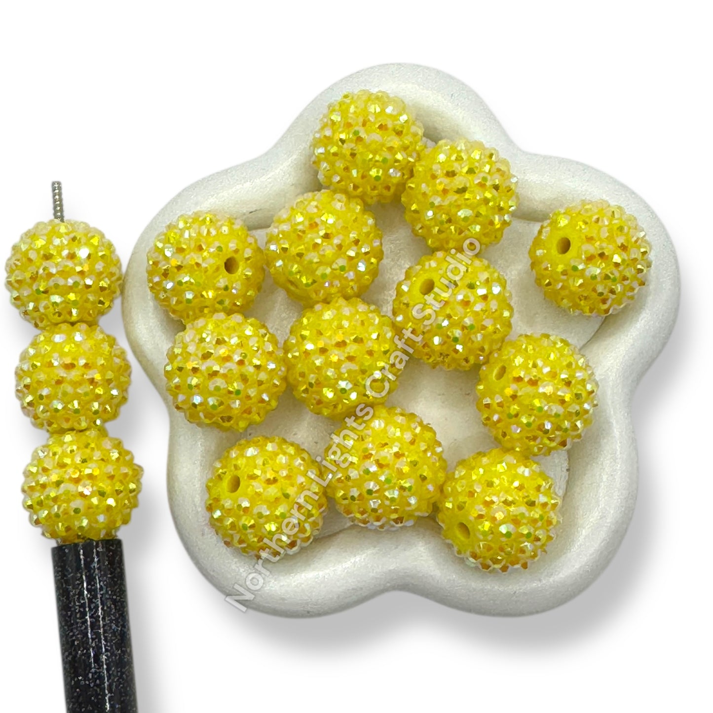 Yellow AB Acrylic Rhinestone Bubblegum Beads - 10pc.