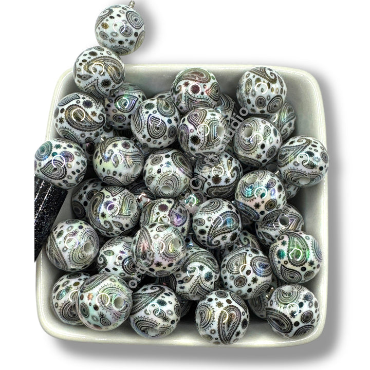 Paisley Bandana Printed 16mm Acrylic Beads - 20pc.