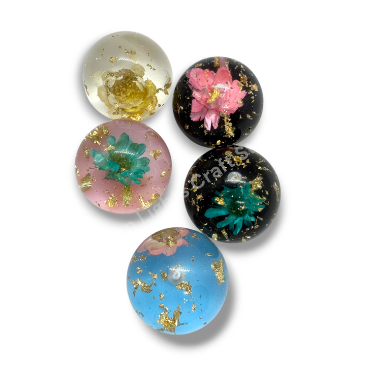 Mini Flower Gold Flake 20mm Globe Pen Topper - 5pc. Mix LIMITED QUANTITY