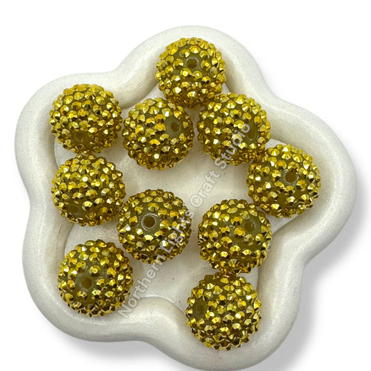 Light Gold Color Acrylic Rhinestone Bubblegum Beads - 10pc.