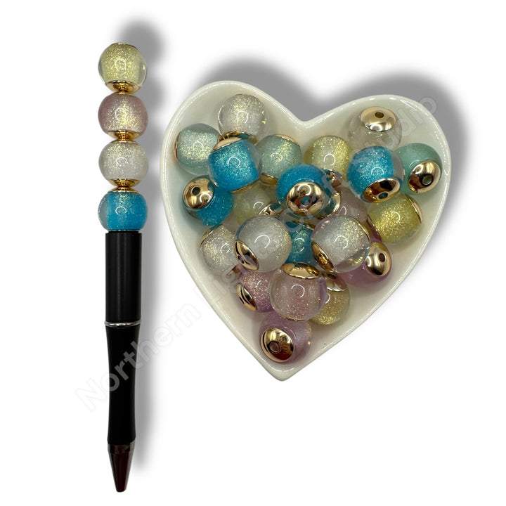 Glitter Gold Cap Layered Galaxy Bead 16mm - 20pc.