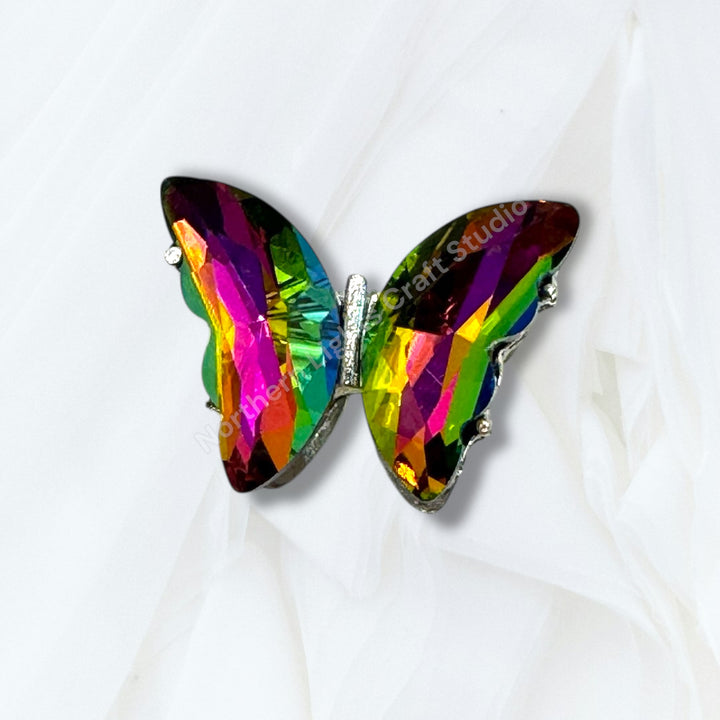 Metal Alloy Silver Crystal Butterfly Bead -2pc.