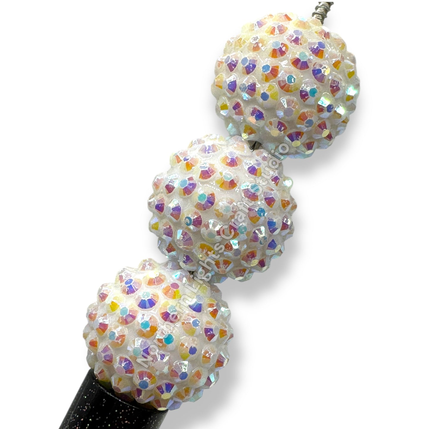 White AB Acrylic Rhinestone Bubblegum Beads - 10pc.