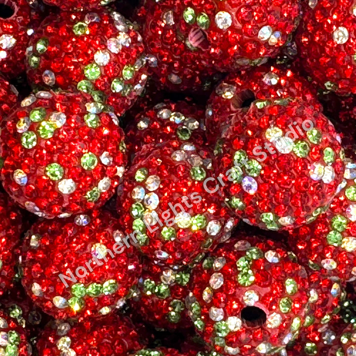 Strawberry Color / Christmas Color Clay Base  Rhinestone Beads-16mm - 10pc.