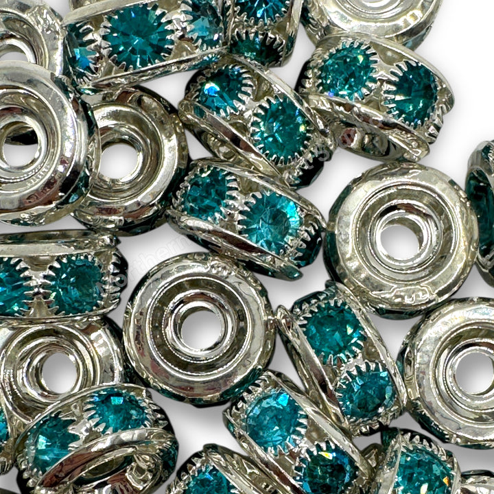 Metall Alloy Blue Crystal Silver 14mm Spacers -11 pc.