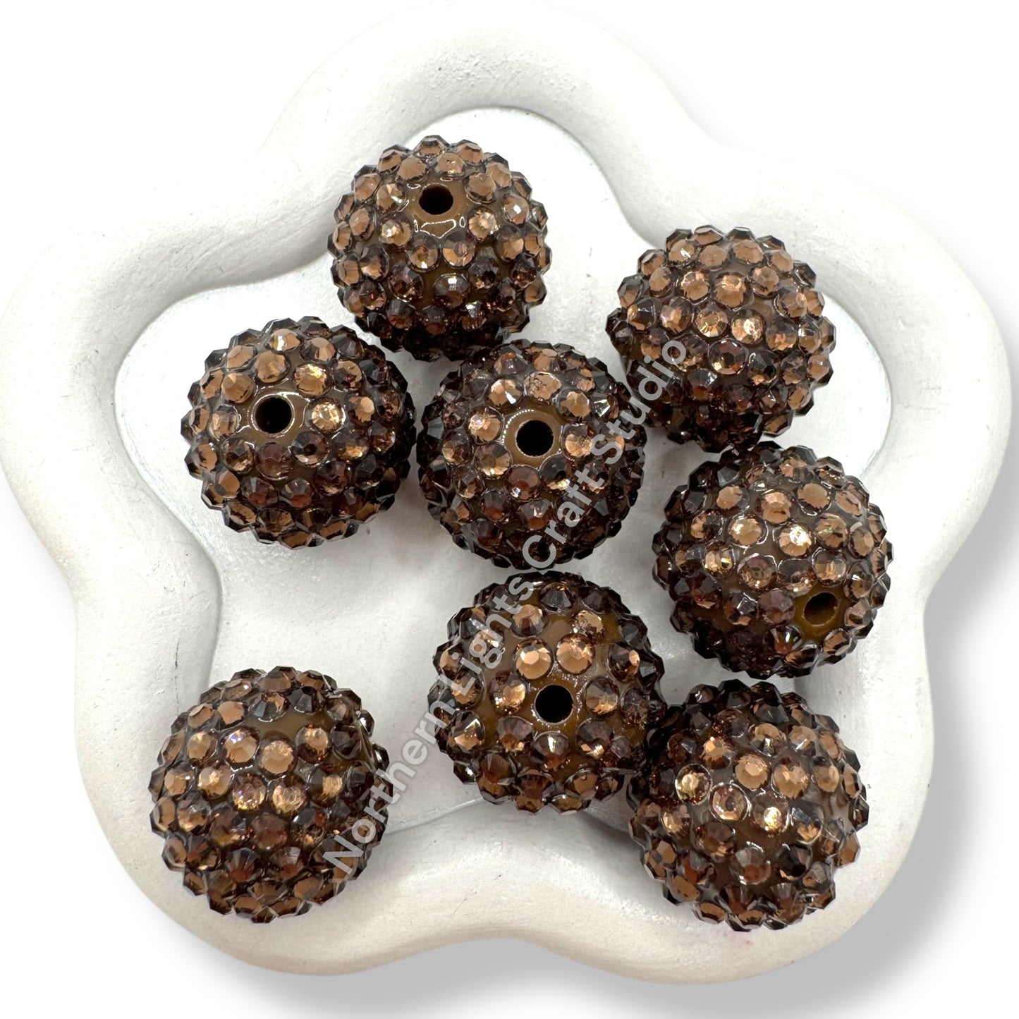 Brown Clear 20mm Acrylic Rhinestone Bubblegum Beads - 10pc.