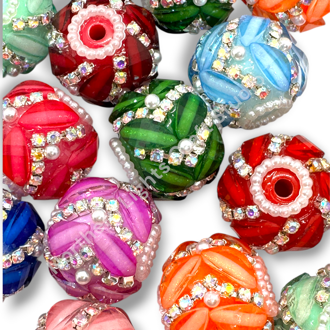 Fancy Rhinestone Diagonal 20mm Beads -10pc. Mix