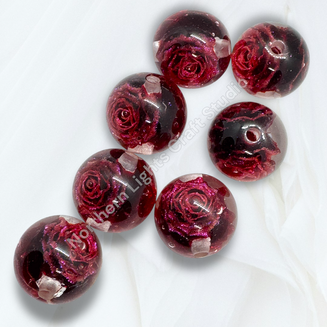 Glitter Red Rose Luxury Resin 20mm Bead - 10 pc.