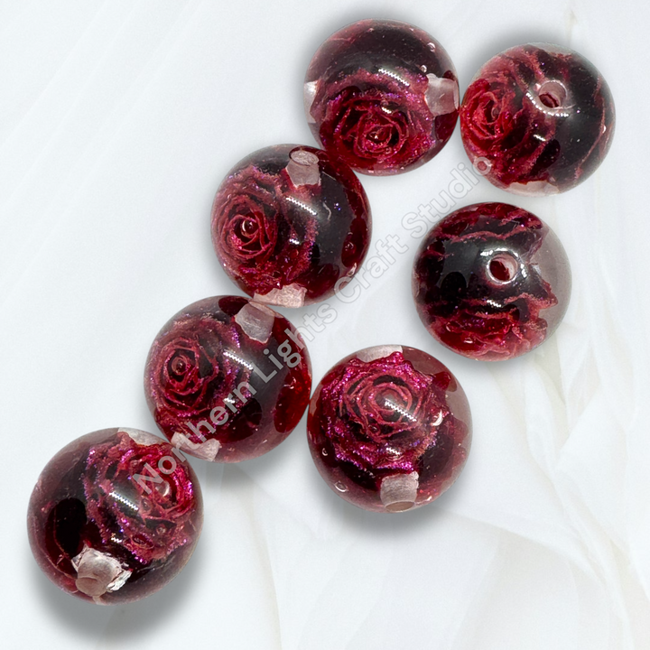Glitter Red Rose Luxury Resin 20mm Bead - 10 pc.