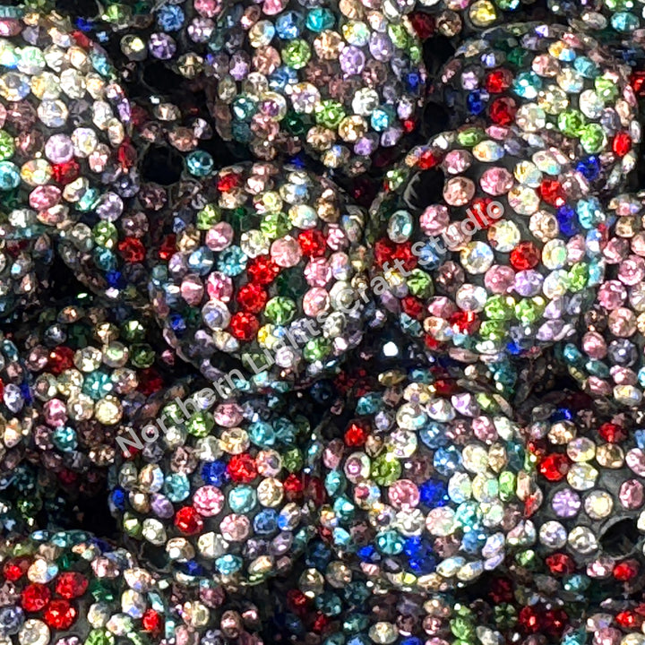 Multi Color Rhinestone Clay Base Beads-16mm - 10pc.