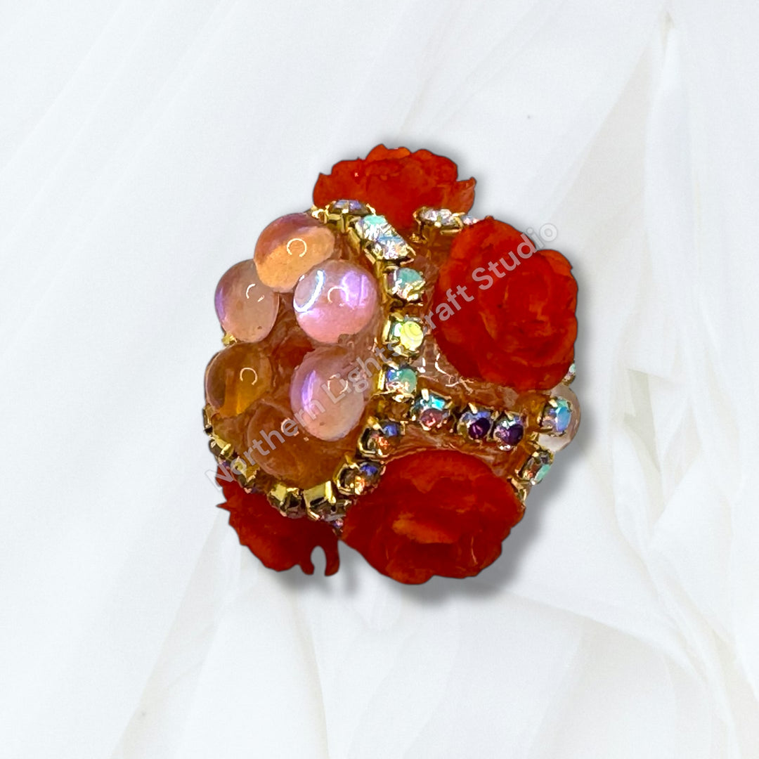 Fancy Velvet Flower and Rhinestone Bead -2pc.
