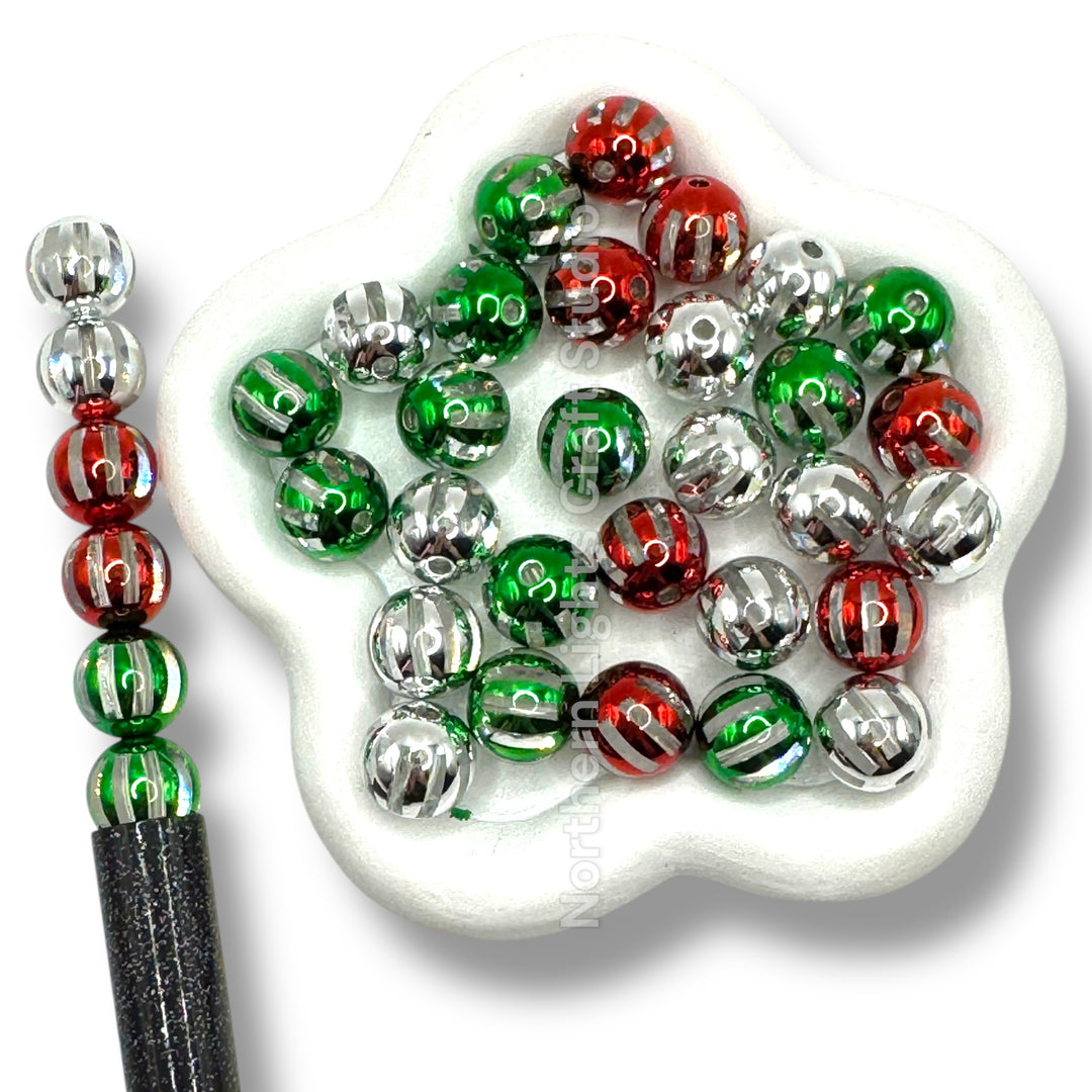 Shiny Striped Acrylic Beads - Christmas Mix - 16mm or 12mm