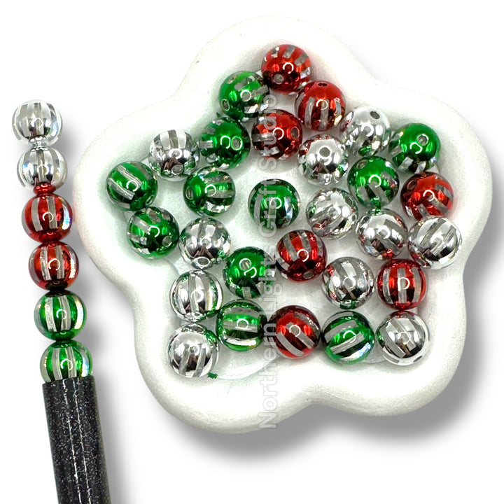 Shiny Striped Acrylic Beads - Christmas Mix - 16mm or 12mm