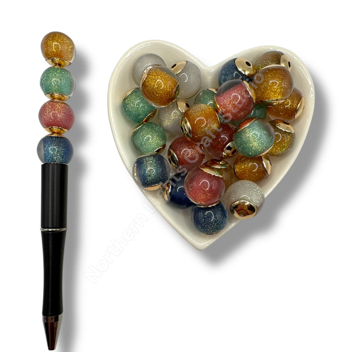 Glitter Gold Cap Layered Galaxy Bead 16mm - 20pc.