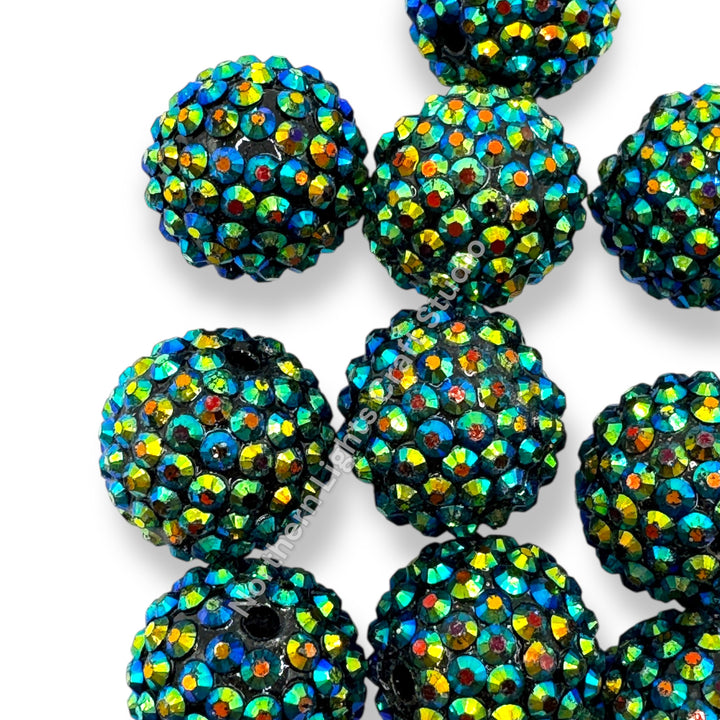 Dark Green AB 20mm Acrylic Rhinestone Bubblegum Beads - 10pc.