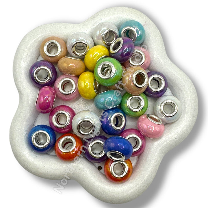 UV Shiny Spacer Wheel Beads / Large Hole Acrylic Spacer Bead Mix - 25pc.