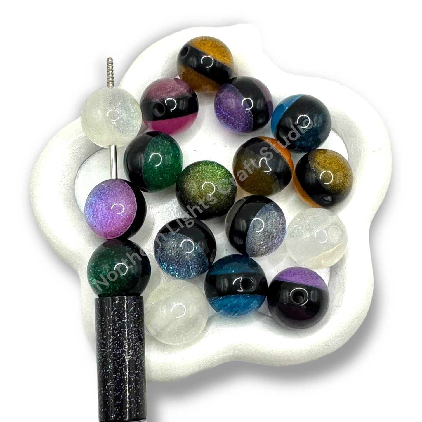 Glitter Core Stripe Premium Luxury Beads 16mm - 20pc. mix