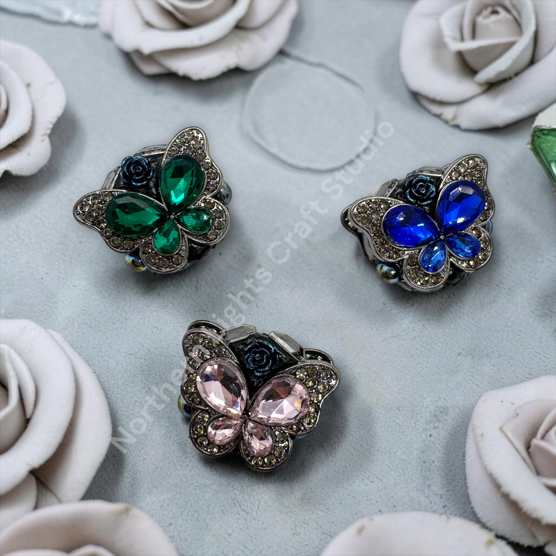 Fancy Crystal Butterfly Gunmetal Clay Base Beads - 1pc.