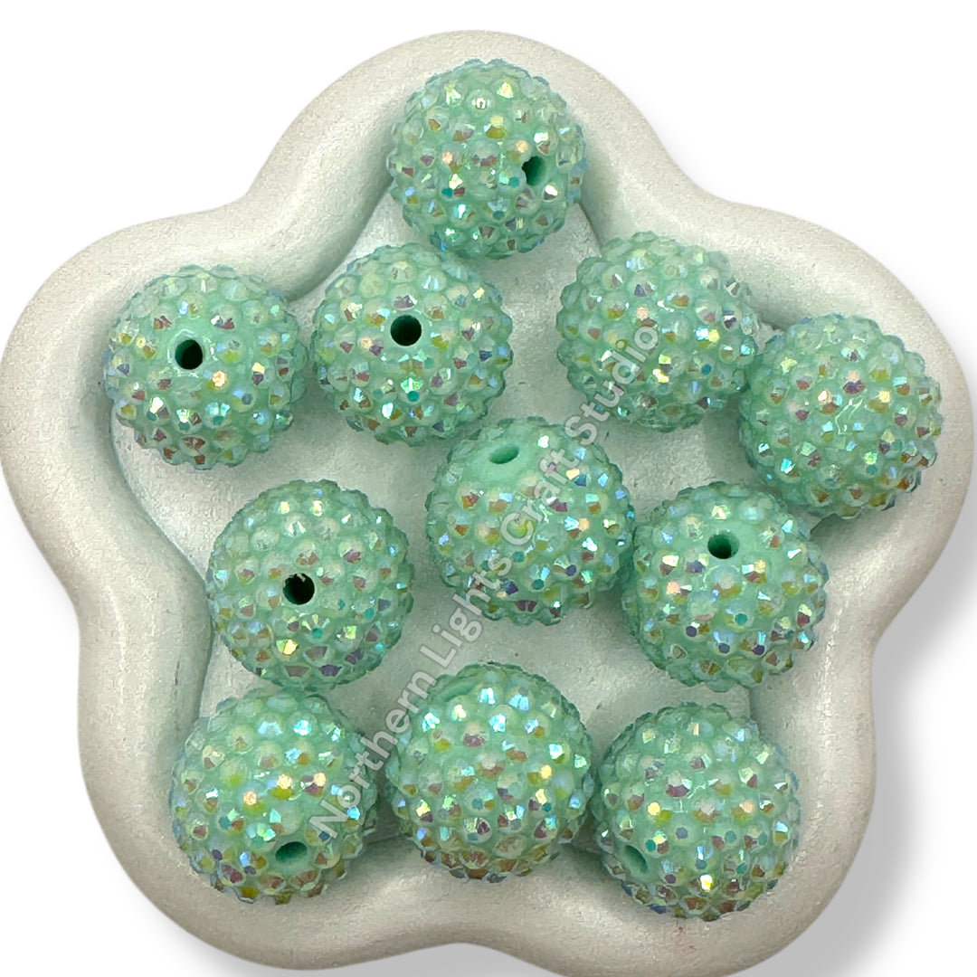 Mint Ice AB Acrylic 20mm Rhinestone Bubblegum Beads - 10pc.