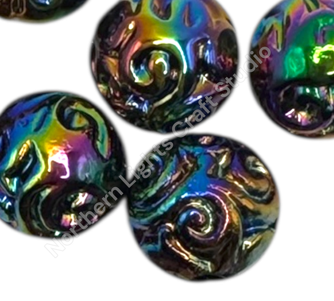 16mm Black UV Swirl Carved Beads -10pc.
