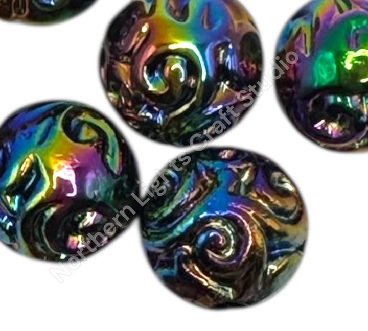 16mm Black UV Swirl Carved Beads -10pc.