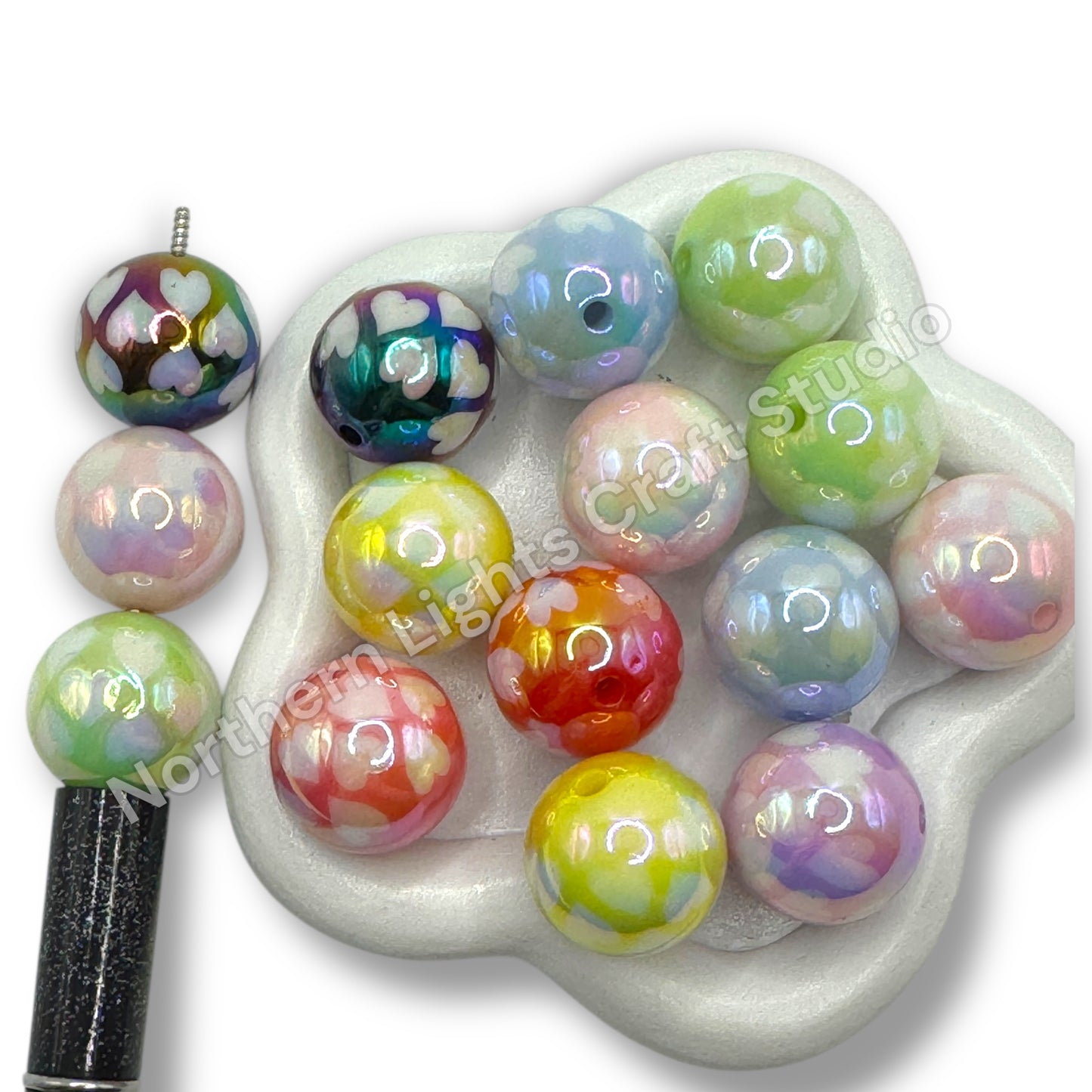 UV Printed Small Hearts Bead 20mm - 10pc.