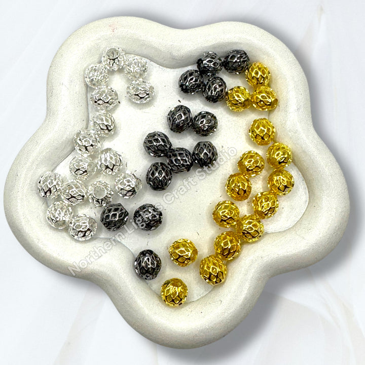 Lattice Design Metal Round 8mm Spacer Beads for Pens or Jewelry - 25pc.