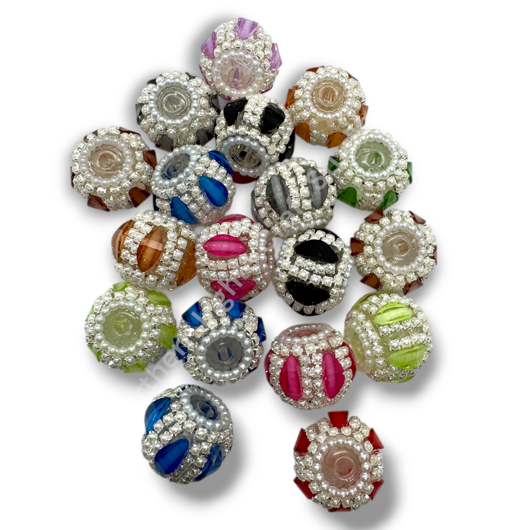 Fancy Pumpkin Slice Rhinestone Pearl Beads - 5pc.  Mix