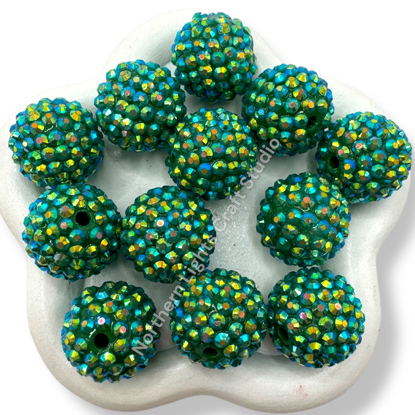 Emerald Gold AB Acrylic 20mm Rhinestone Bubblegum Beads - 10pc.