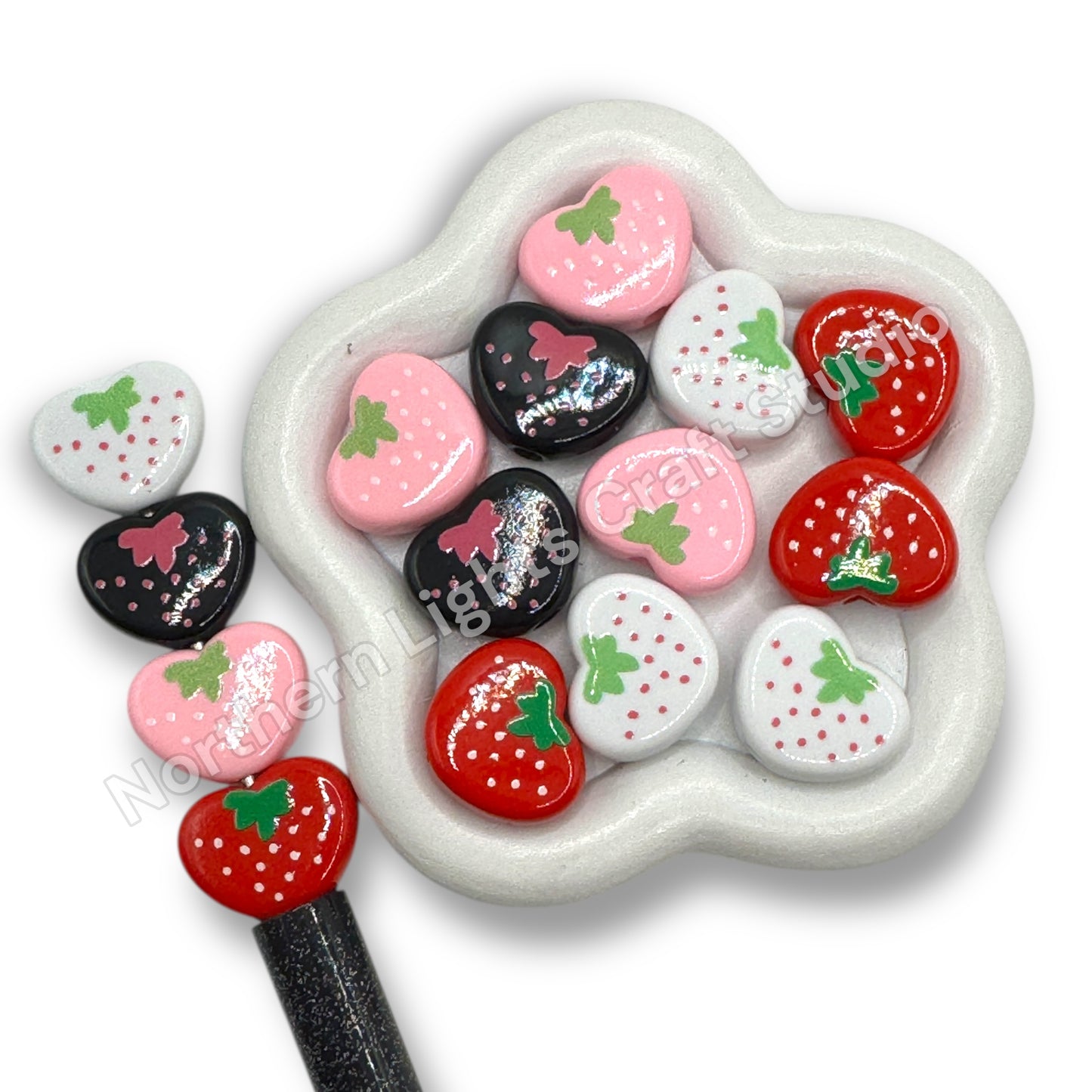 Strawberry Heart Bead - 10pc.