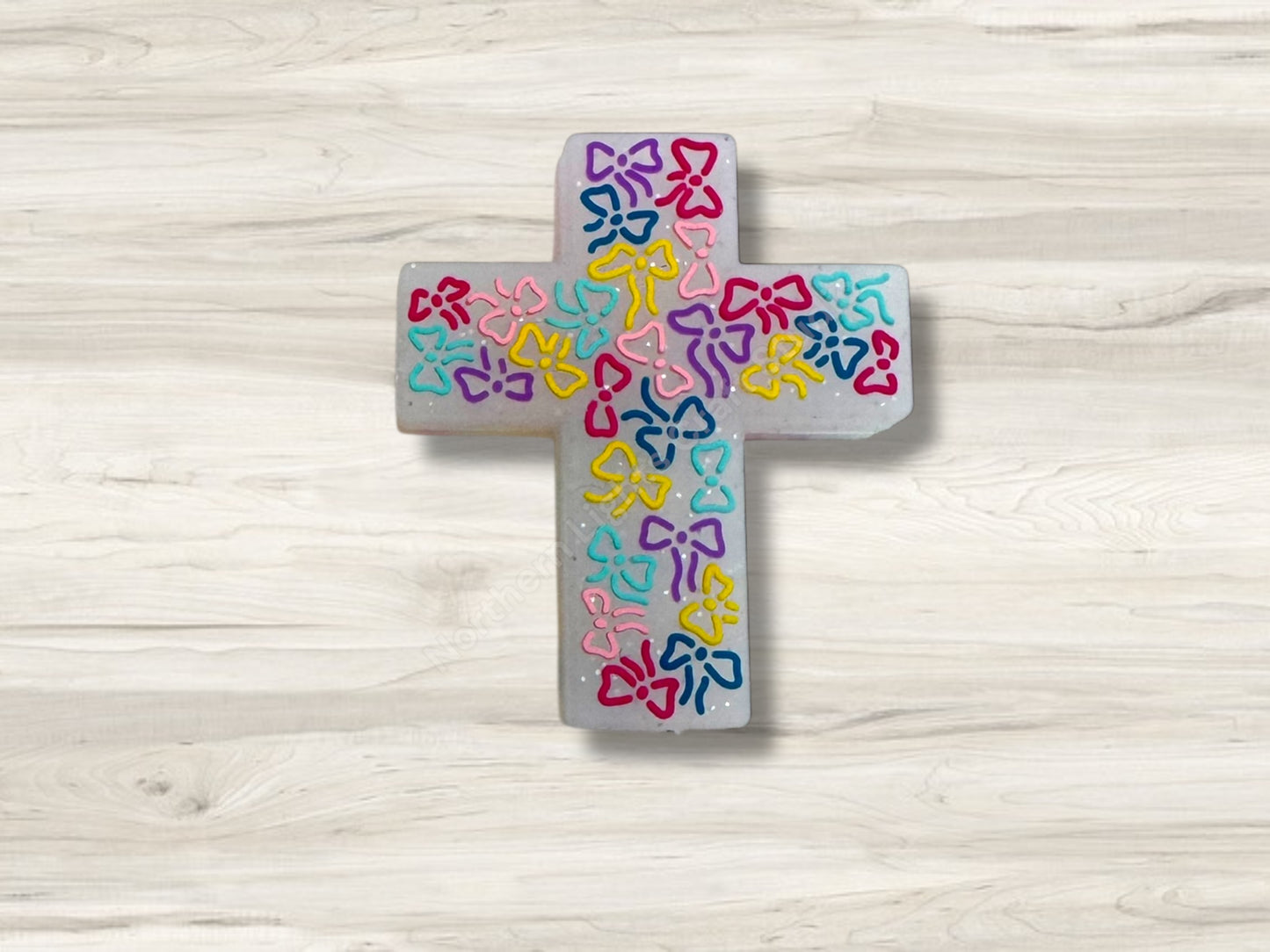 Jelly Glitter Cross Faith Ribbon Silicone Focal Bead