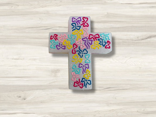 Jelly Glitter Cross Faith Ribbon Silicone Focal Bead