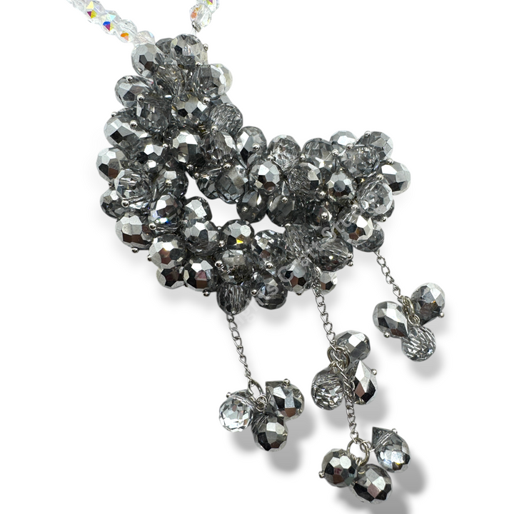 Silver Metallic Crystal Moon Suncatcher / Moon Car Charm