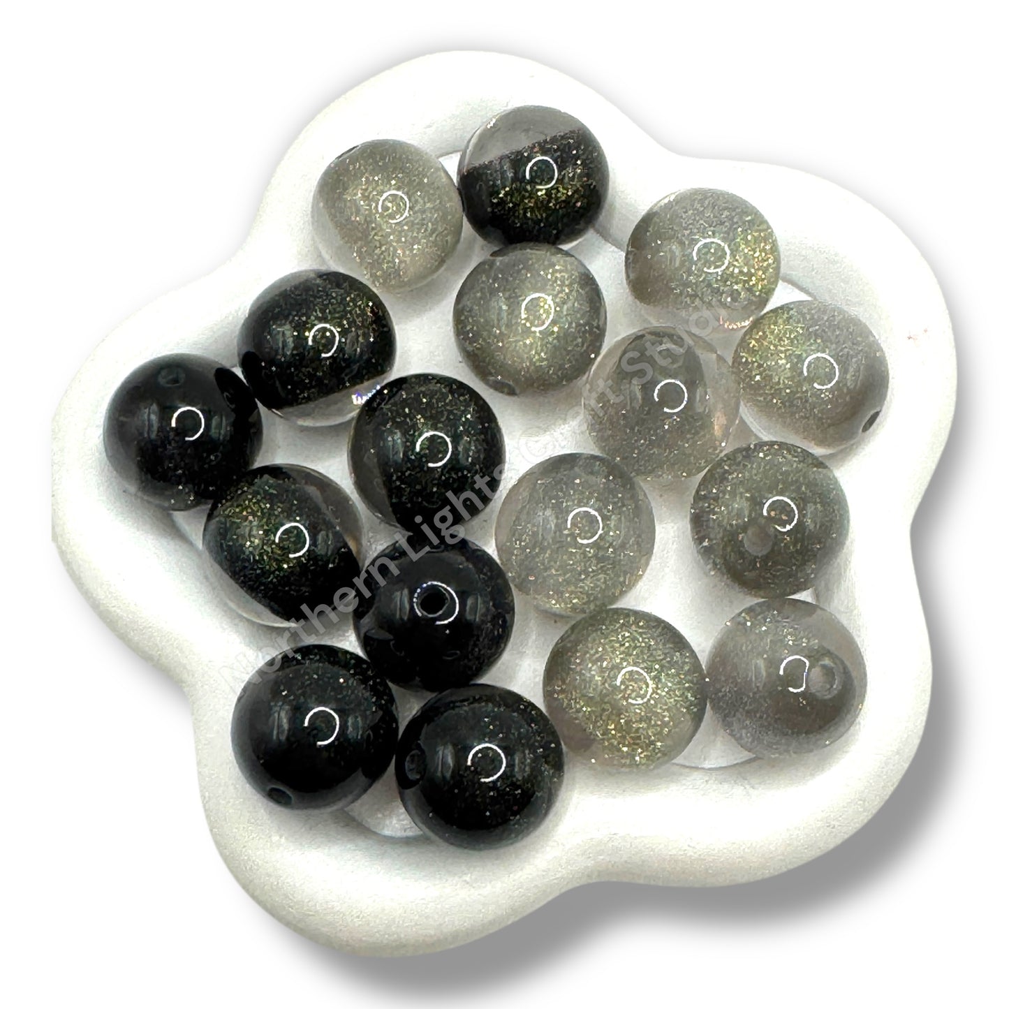 Black and Gray Glitter Mix 16mm - 20pc.