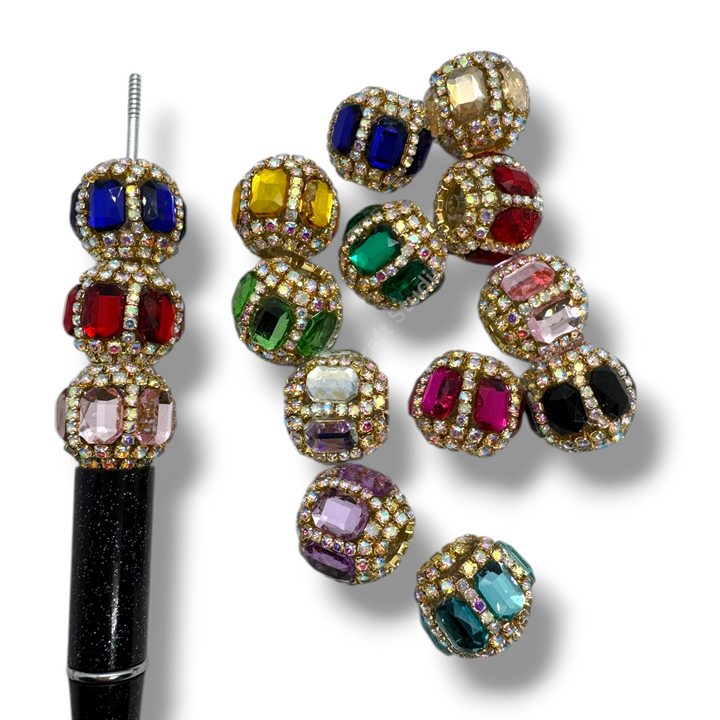 Fancy Gold AB Rhinestone Chain Crystal Mirror Beads -3pc.Single or 10pc. Mix