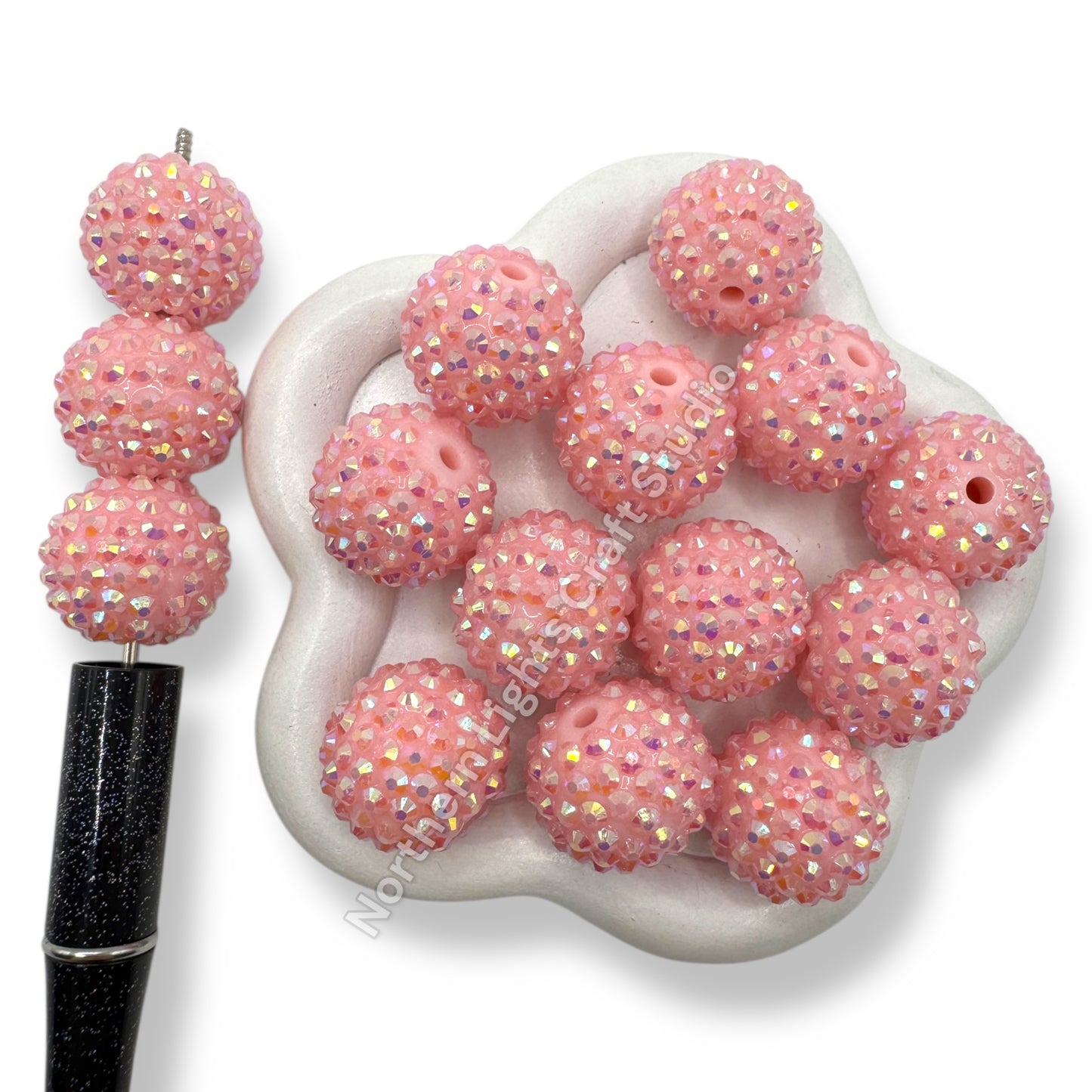 Pink AB 20mm Acrylic Rhinestone Bubblegum Beads - 10pc.