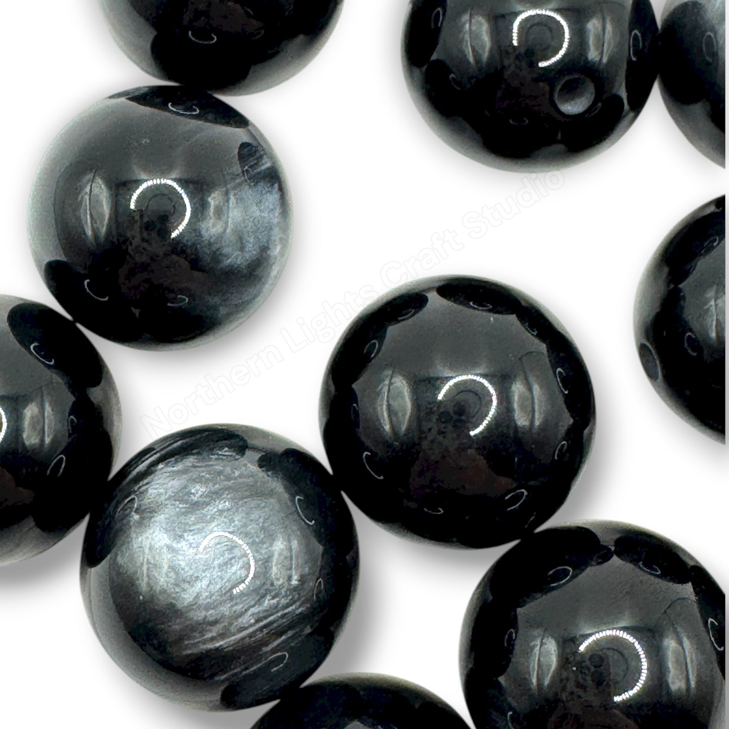 Black Single Color Cat Eye Shiny 20mm Beads -10 pc.