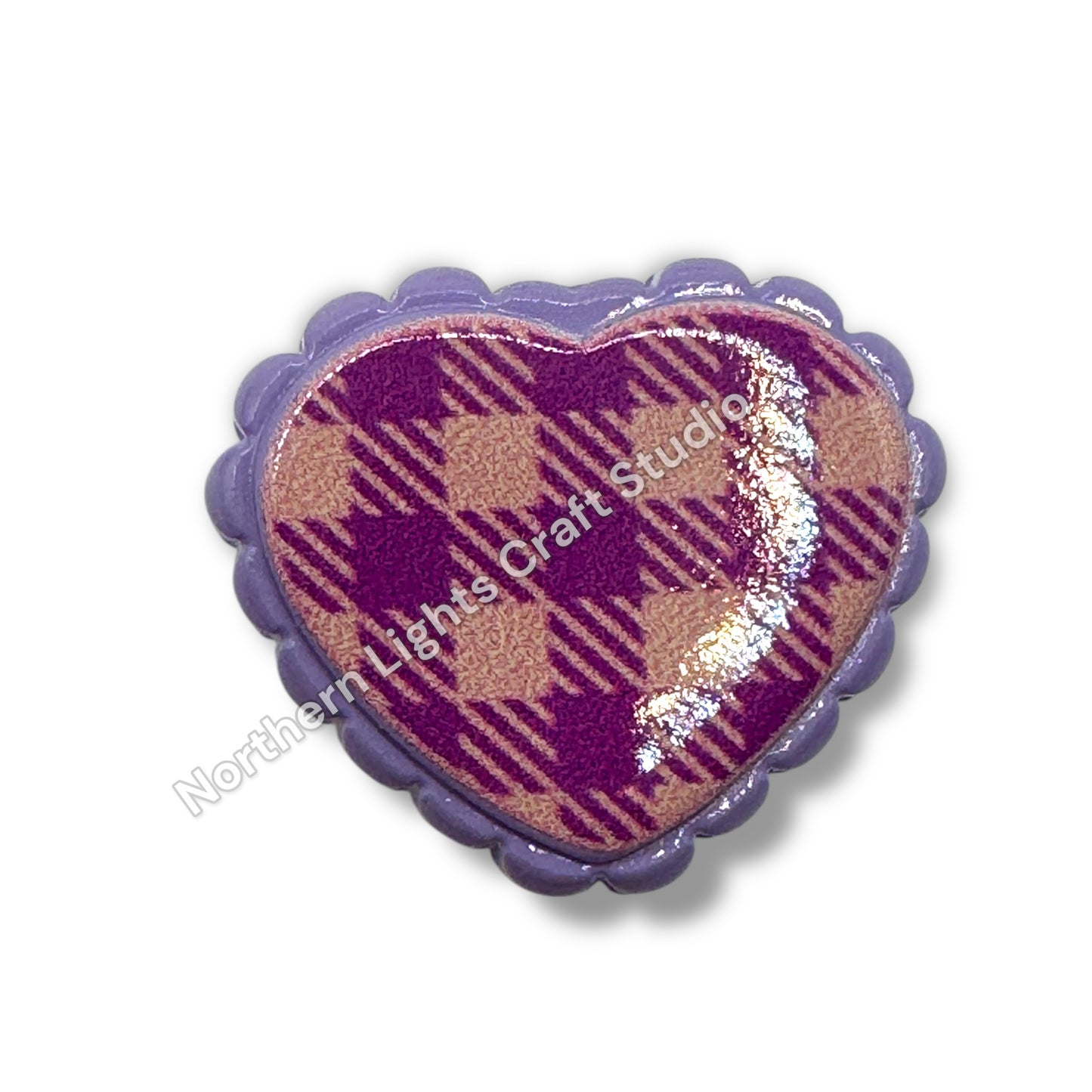 Checker Print Lace Heart Beads -10pc.