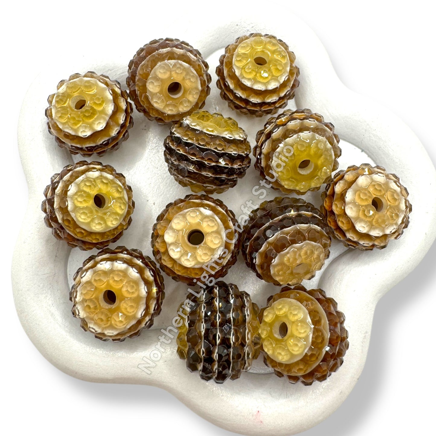 Brown Stripe Jelly 18 mm Acrylic Rhinestone Bubblegum Beads - 10pc.