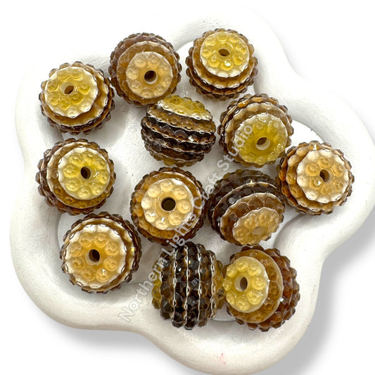 Brown Stripe Jelly 18 mm Acrylic Rhinestone Bubblegum Beads - 10pc.
