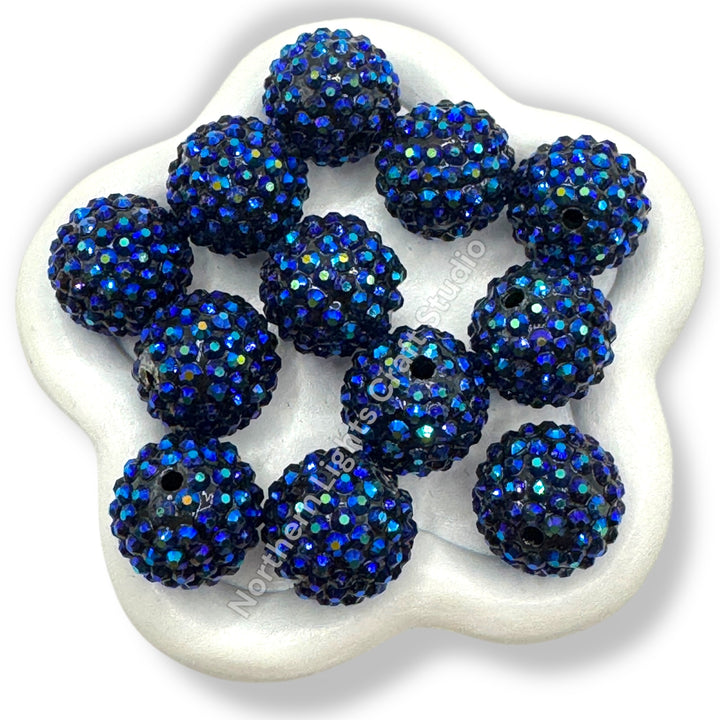 Dark Blue AB 20mm Acrylic Rhinestone Bubblegum Beads - 10pc.