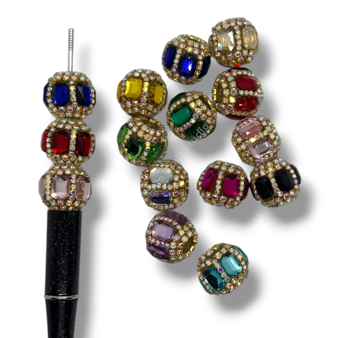 Fancy Gold AB Rhinestone Chain Crystal Mirror Beads -3pc.Single or 10pc. Mix