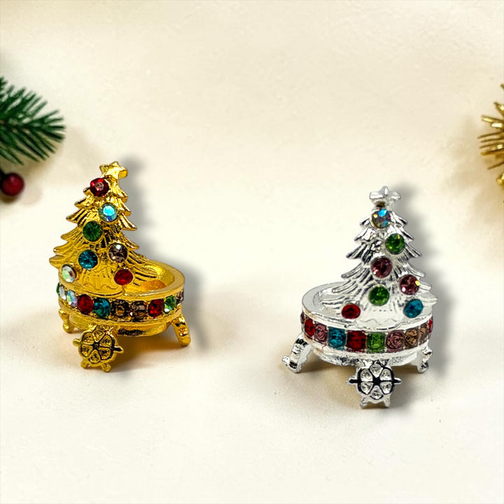 Christmas Tree Rhinestone Metal Alloy Bead Cap Spacer For 16mm Beads- 5pc.