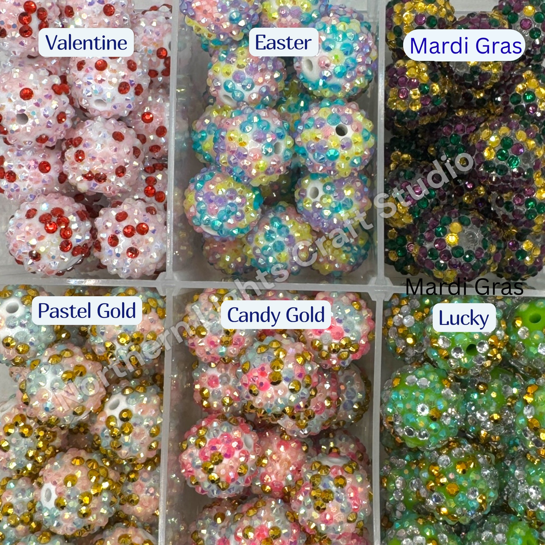 Multicolor Confetti 20mm Acrylic Rhinestone Bubblegum Beads - 10pc.