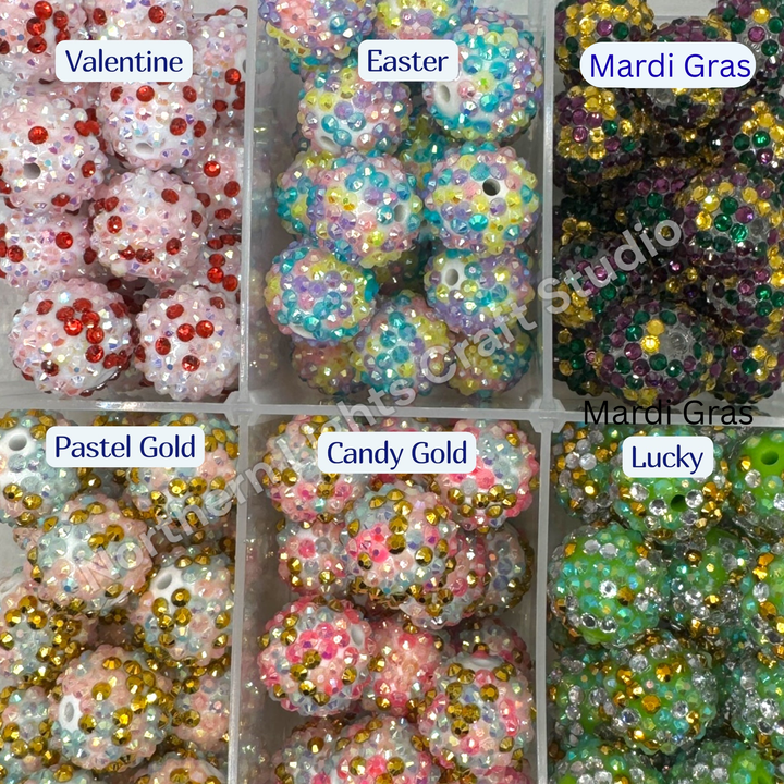 Multicolor Confetti 20mm Acrylic Rhinestone Bubblegum Beads - 10pc.